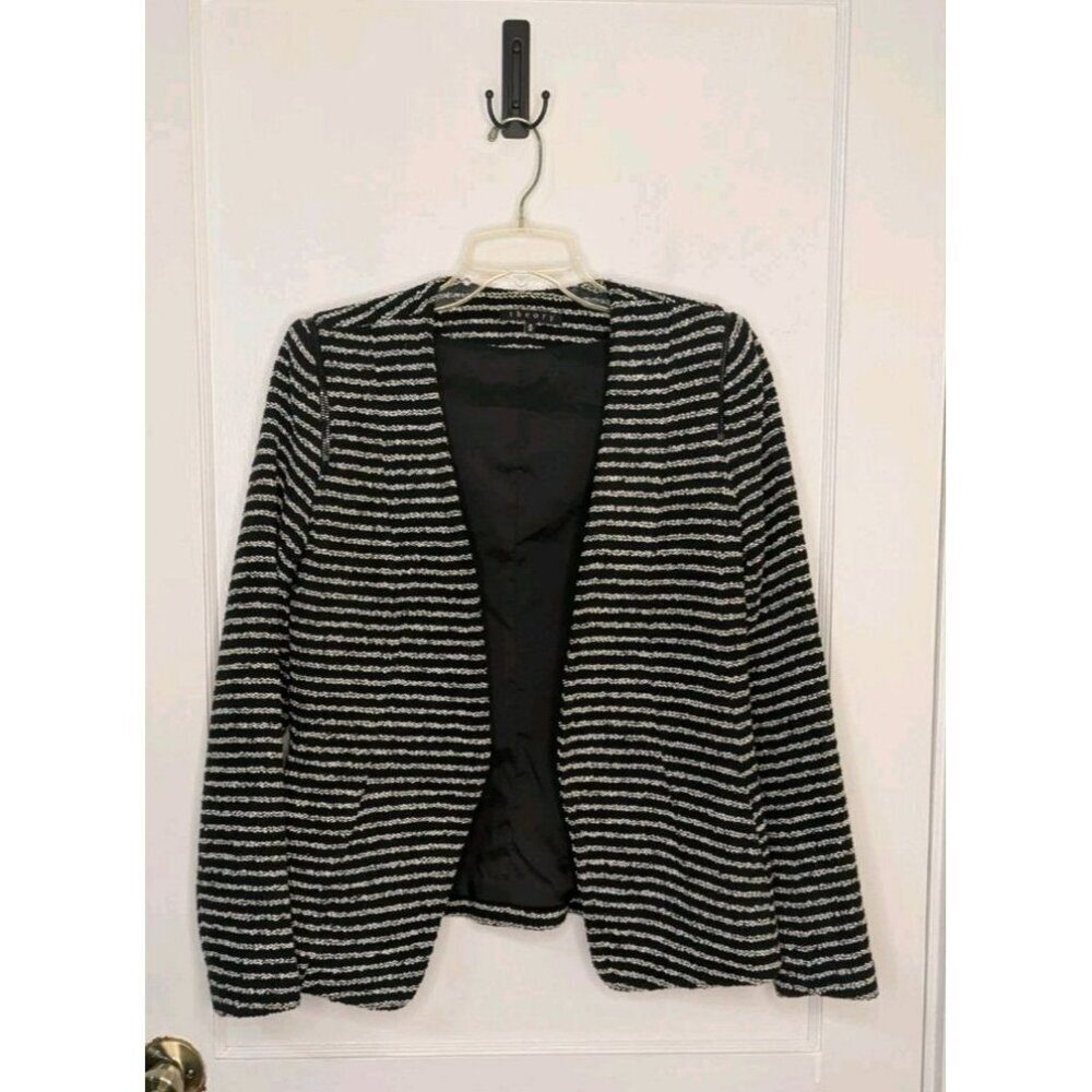 Size Medium Theory Yaisa Textured Striped Blazer Collarless Open Front